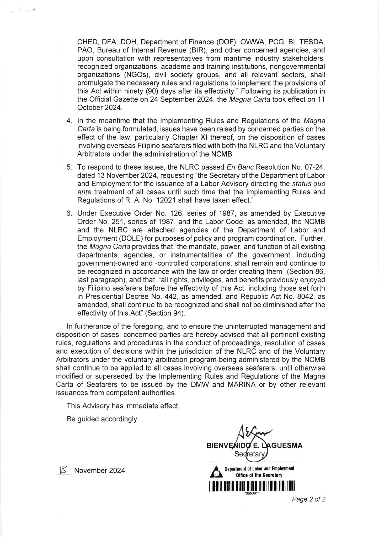 Notice to the public