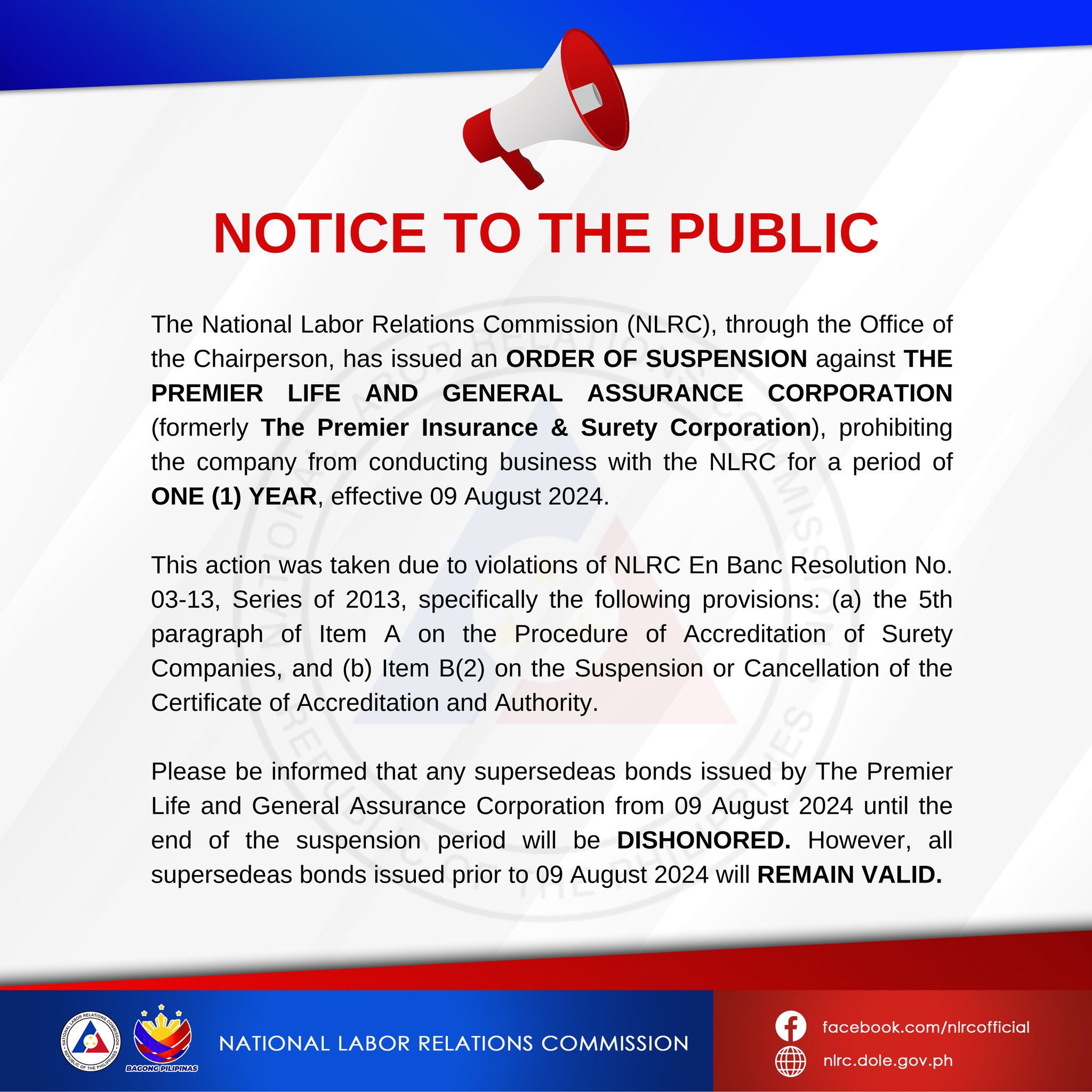 Notice to the public