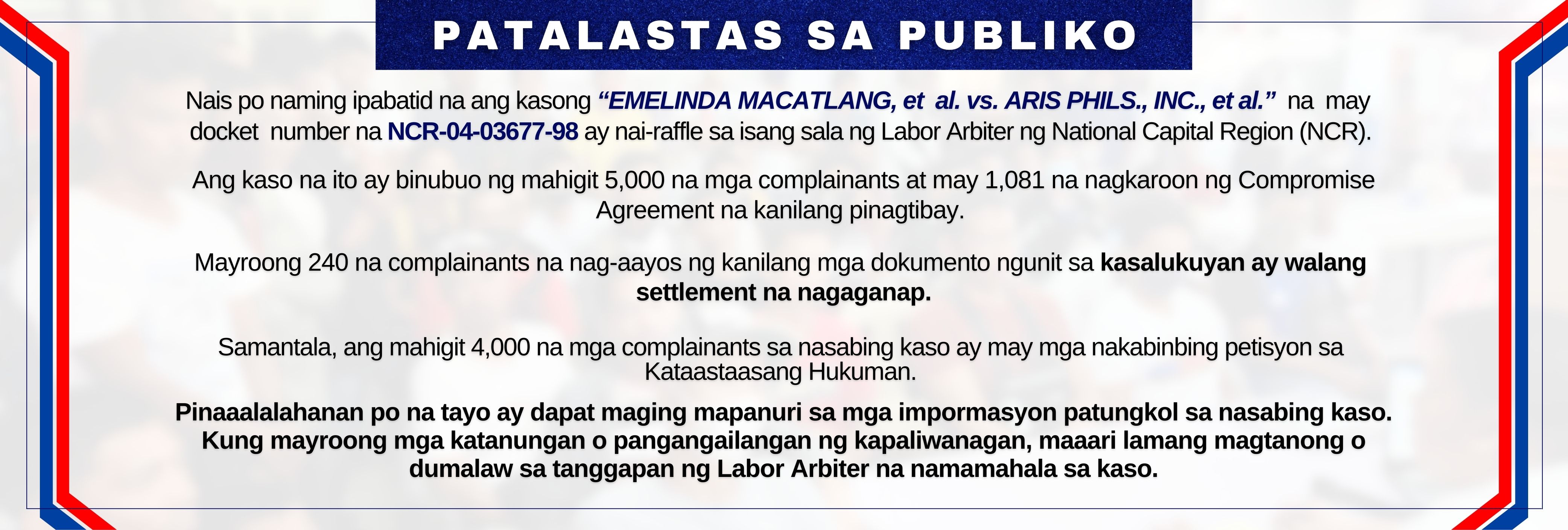 Notice to the public