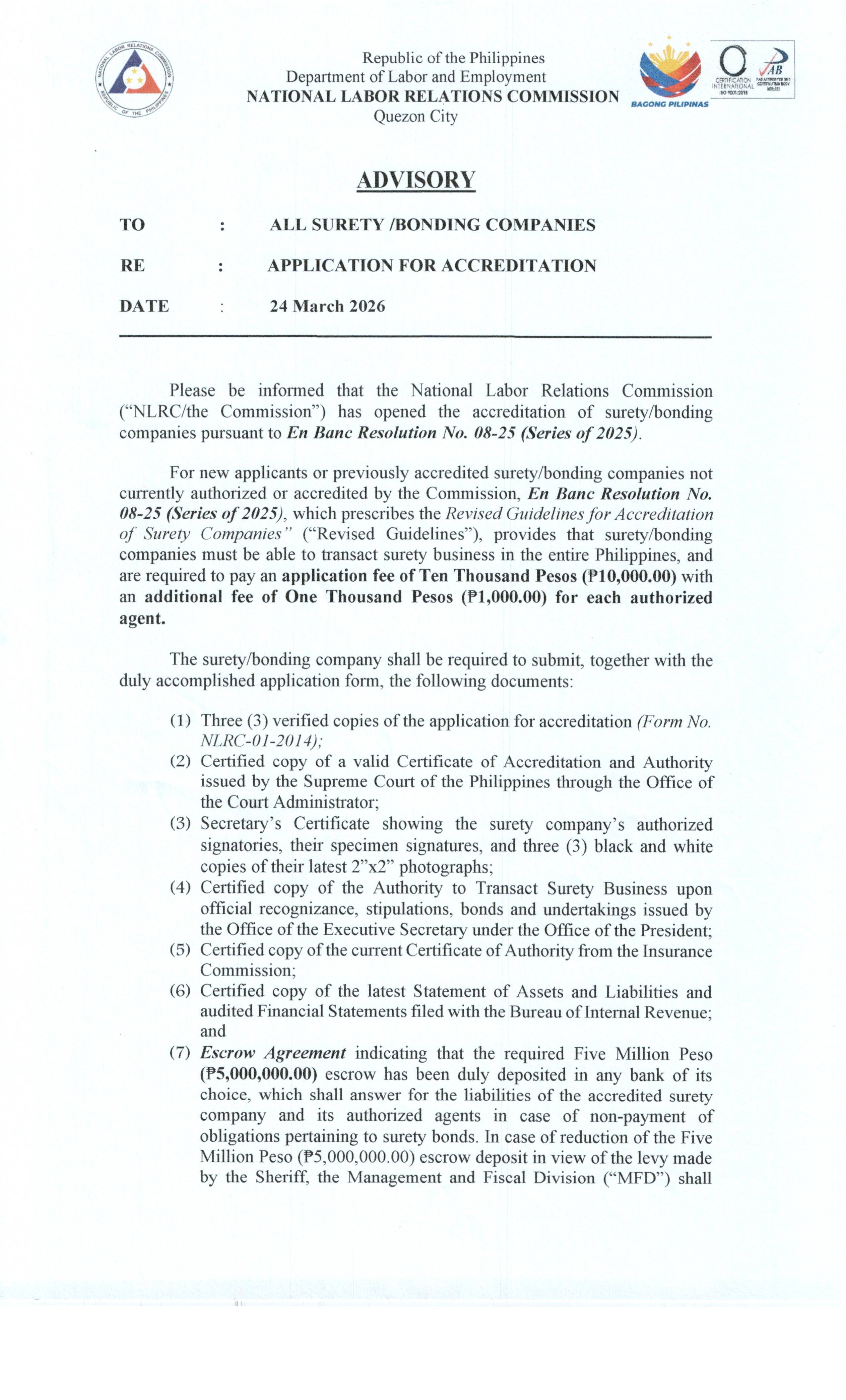 Notice to the public